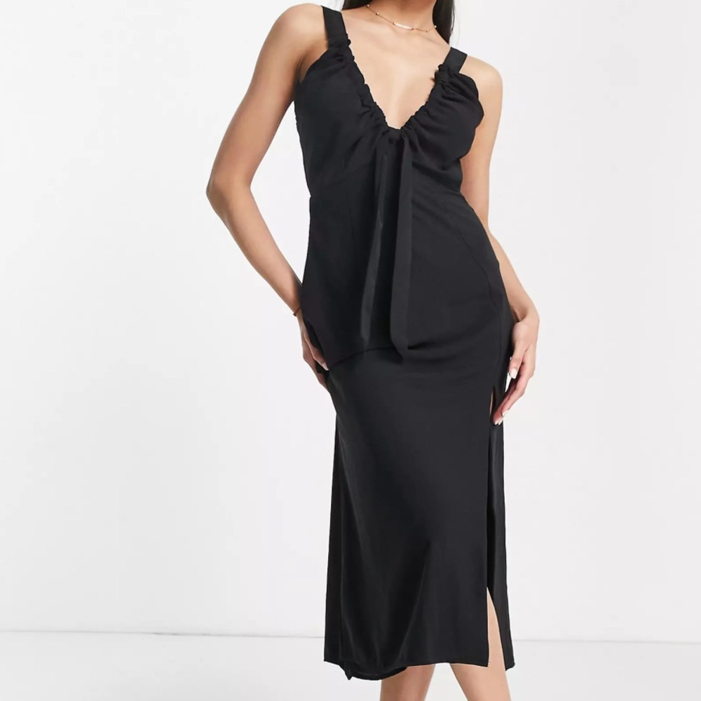 Abercrombie & Fitch cinch neck slip midi dress in black